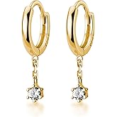 Reffeer 925 Sterling Silver CZ Dangle Hoop Earrings for Women Teen Girls Tiny Huggie Hoop Earrings Chain