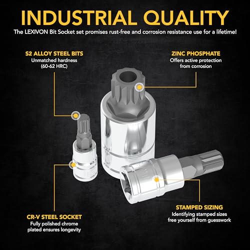 Lexivon XZN Spline Bit Set, Premium S2 Alloy Steel, 10 Piece European M4 - M18 Set, Improved Storage Case (LX-145)
