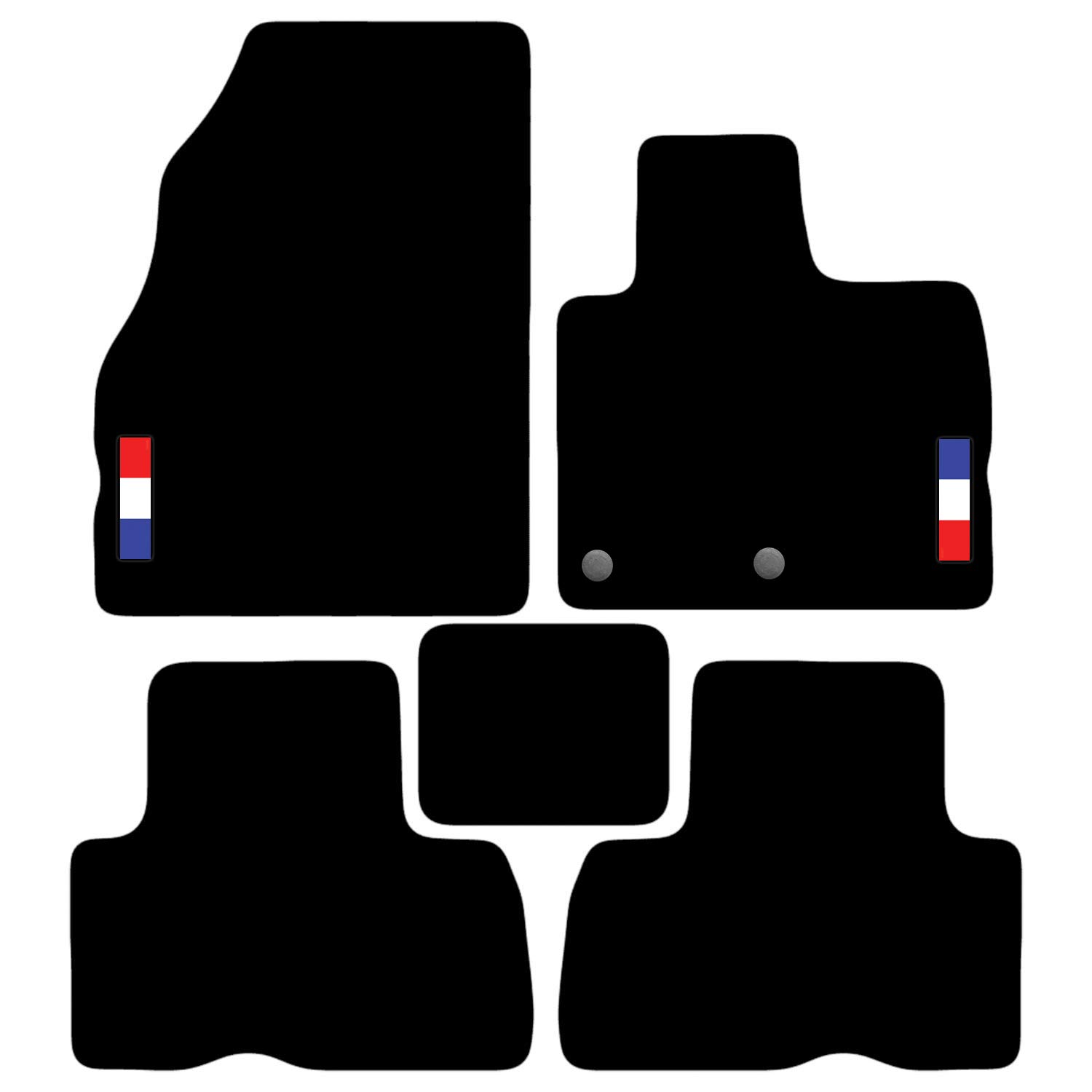 Carsio Carpet Car Mats For Renault Scenic 3 2009 to 2016 with French Flag logo Tailored Fit Floor Mat Complete Accessory Custom Fitted - All Weather, Anti-Slip Backing & Black Trim