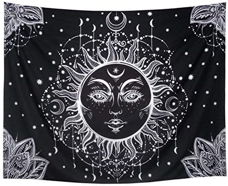 Fitaylor Black and White Wall Art Wall Tapestry with Art Chakra Home Decorations for Bedroom Dorm Decor Living Room (Sun, 59.1" x 82.7"/L)