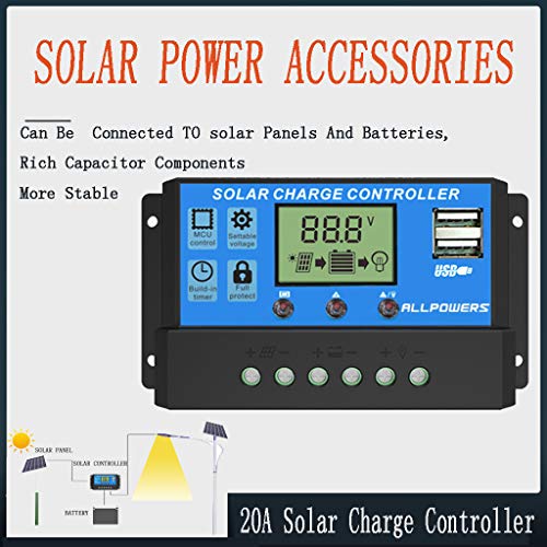 Solar Charger Controller, Solar Panel Battery Intelligent Regulator USB Solar Charge Controller Dual Input DC 12V / 24V (Blue)