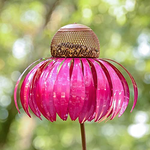 Red Coneflower Standing Bird Feeder,Outside Rust Resistant Garden Art Metal Birdfeeder with Stand,Hummingbird Feeders,Metal Detachable Flower Stakes for Yard Garden (Style A)