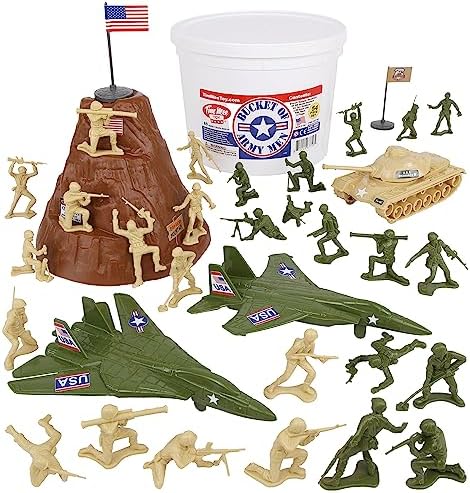 Tim Mee Toy TimMee Bucket of Army Men Tan OD Green 54pc