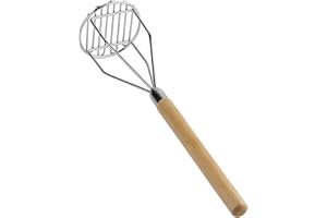 OCS Parts Pro Chef Series 18-Inch Round Potato Masher with Wood Handle | Heavy Duty Chrome Plated Food and Potato Masher for Home and Commercial Kitchens