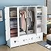 KOUSI Portable Clothes Closet Wardrobe Bedroom Armoire Dresser Cube Storage Organizer, Capacious & Customizable, White, 10 Cubes & 2 Hanging Clothes