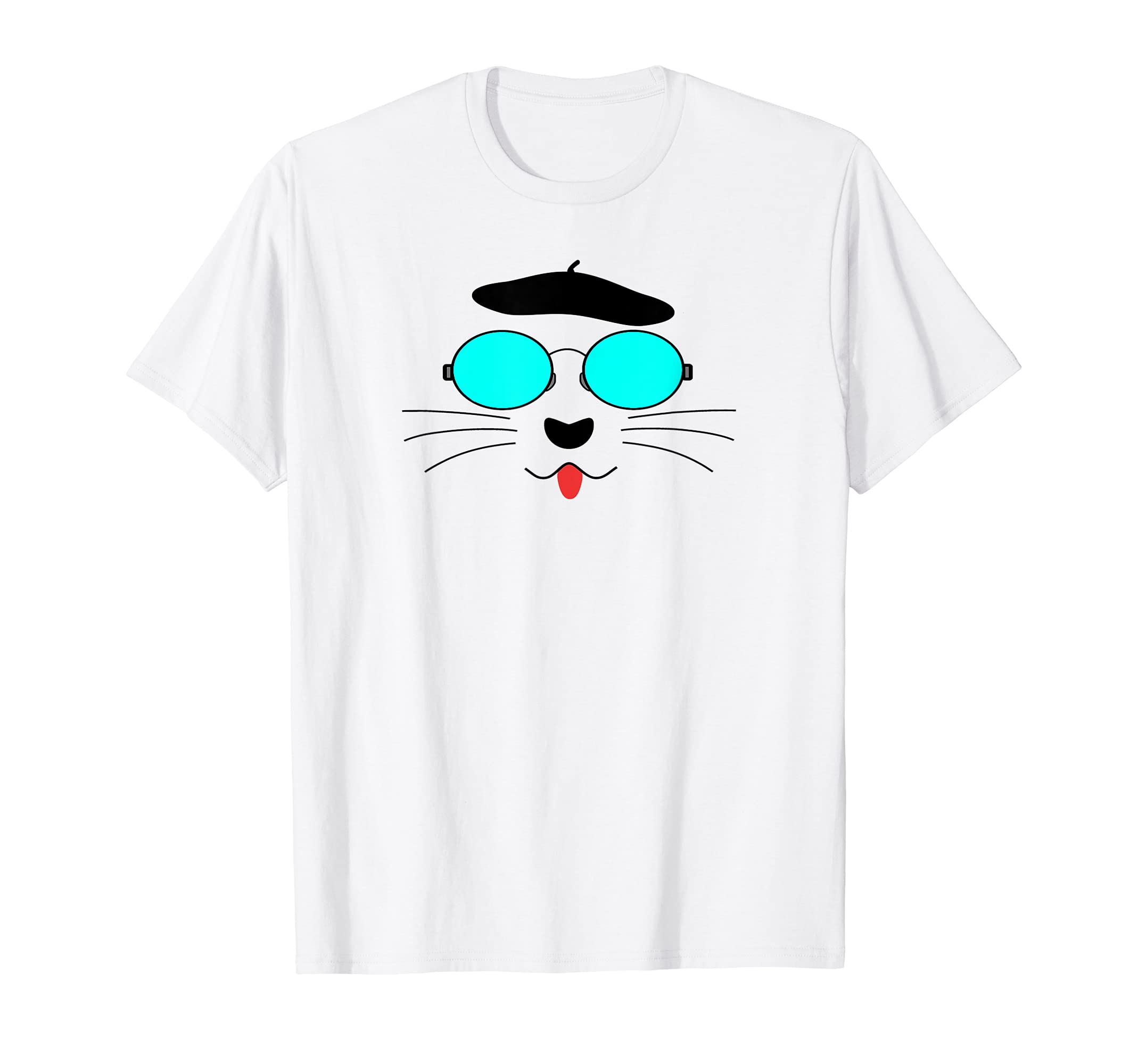 Cat Wearing Sunglasses and Cat Beret , Retro French Cats T-Shirt
