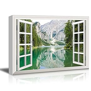 Window View Nature Landscape with Clear River and...