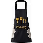 DILLMAN Women Kitchen Apron with Hand Wipe Pockets，Big Pocket,Hand-wiping, Waterproof for Cooking Baking