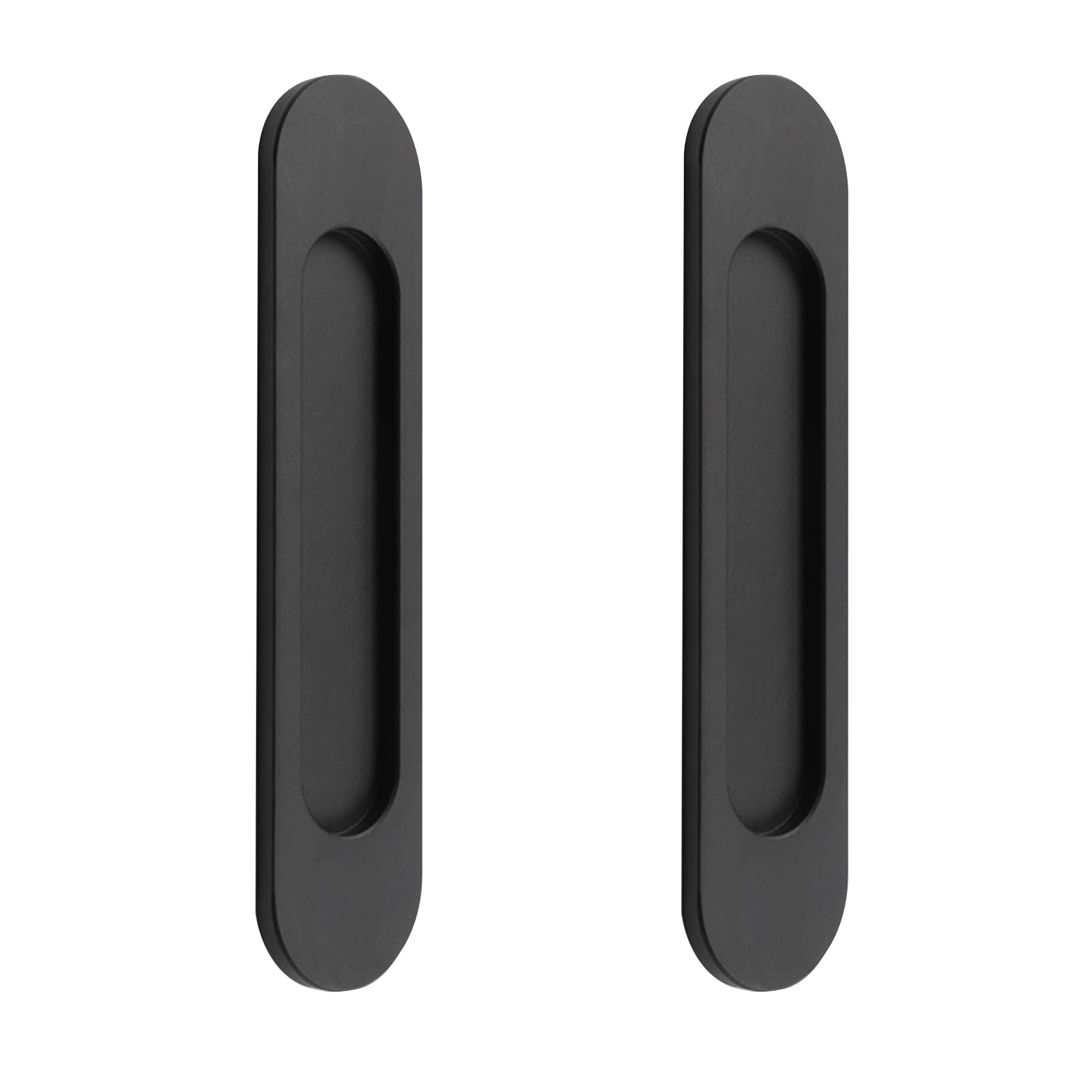 MOROBOR Self-Stick Oval Sliding Door Pulls, 2pcs Matte Black Aluminum Alloy Flush Pull Punch-Free Handle for Sliding Barn Door Windows Cabinets/18cm
