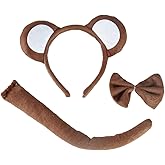 BinaryABC Halloween Monkey Cosplay Costume Set,Monkey Ears Headband Bowtie and Tail,Halloween Costume Assesories(Brown)