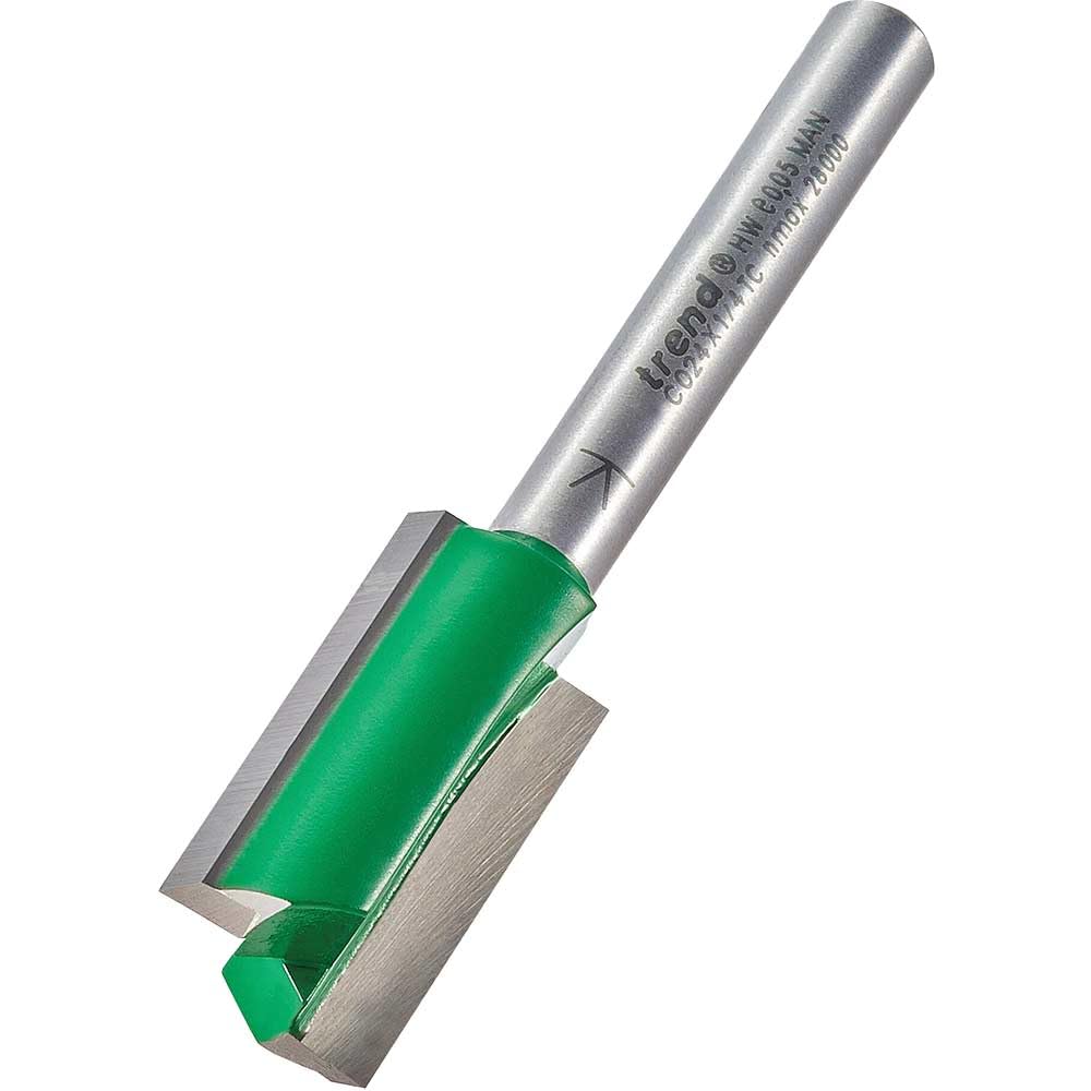 Trend CraftPro Straight Two Flute Router Cutter Bit, 1/4 Inch Shank, 14.3mm Cut Diameter & 25.4mm Cut Length, Tungsten Carbide Tipped, C024X1/4TC