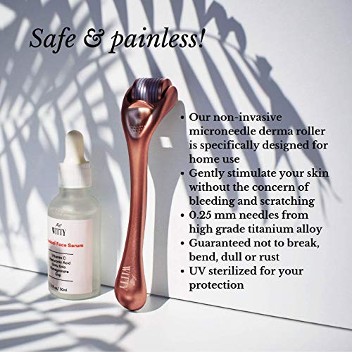 Derma Roller Skin Care Facial Tool - Microneedling Kit for Face and Body - 540 Titanium Micro Needles 0.25mm - Anti Aging Vitamin C Hyaluronic Acid Facial Serum - Cosmetic Needling Instrument by WITTY - Thumbnail 2