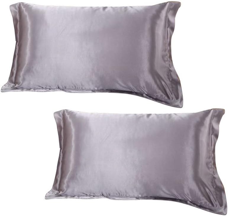 DEHMAN Silk 400 TC Pillow Cover, King, Grey, 2 Pieces