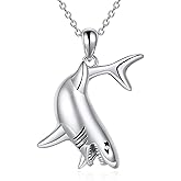 AXOMY Sterling Silver Shark Pendant Necklace Animal Ocean Jewelry Gifts for Women Men Shark Lover