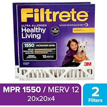 Filtrete 20x20x4, AC Furnace Air Filter, MPR 1550 DP, Healthy Living Ultra Allergen Deep Pleat, 2-Pack