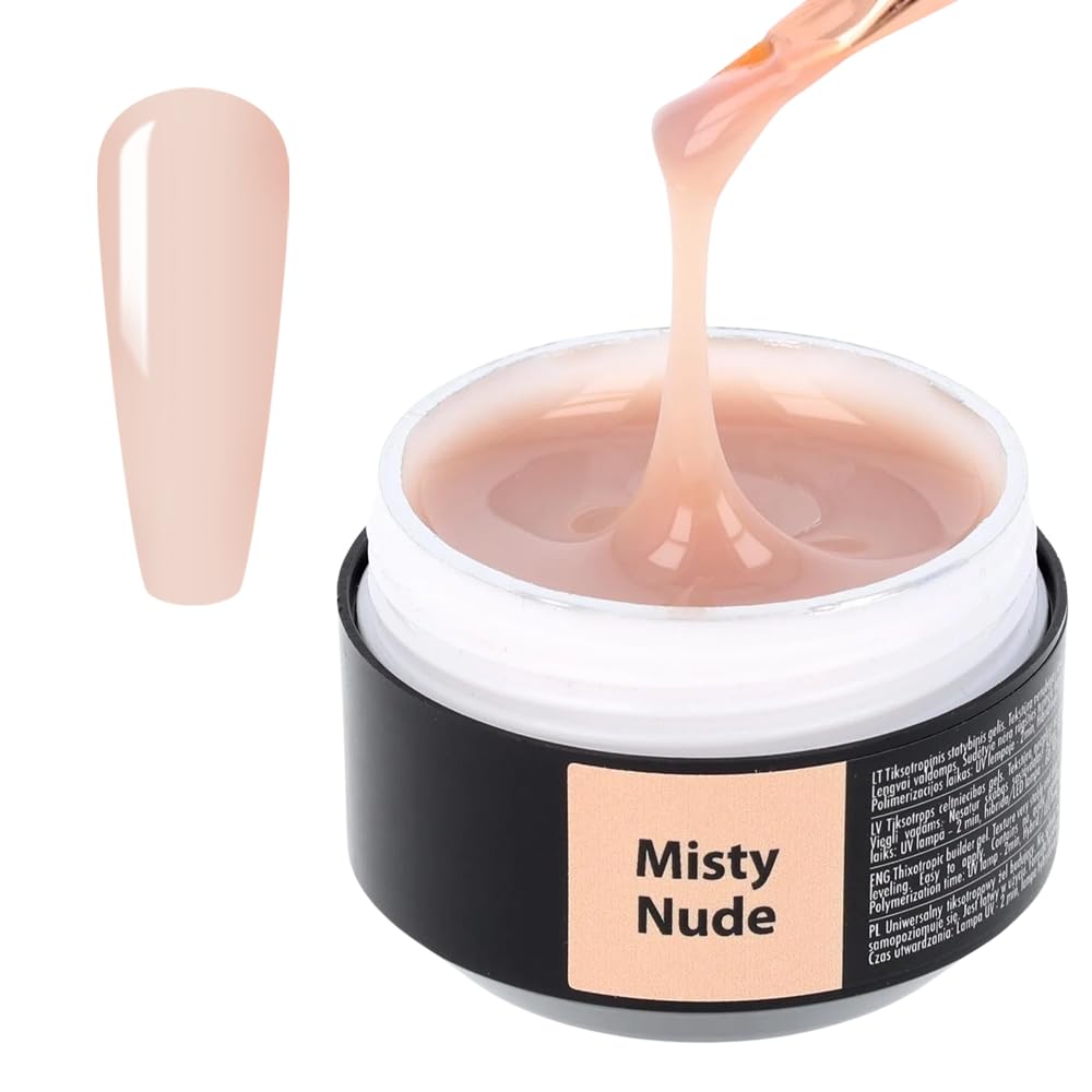 Sincero Salon Builder Gel Easy Fluid - Misty Nude - Ideal for French Manicures & Nail Extensions - LED UV Hard Gel - Semi-Permanent Nail Strengthener - 15ml