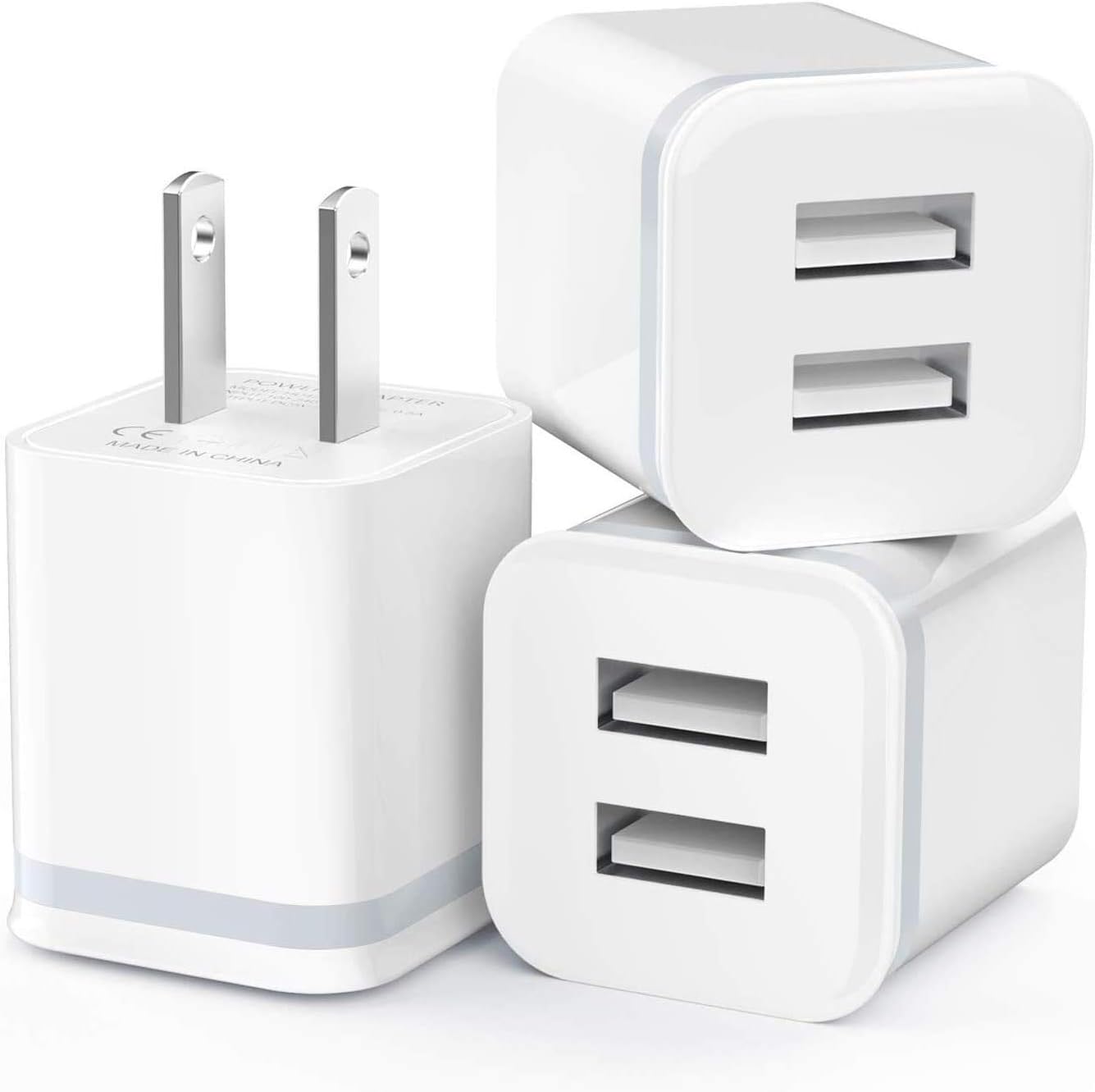 USB Wall Charger, LUOATIP 3-Pack 2.1A/5V Dual Port USB Cube Power Adapter Charger Plug Charging Block Replacement for iPhone Xs/XR/X, 8/7/6 Plus, Samsung, LG, HTC, Moto, Android Phones
