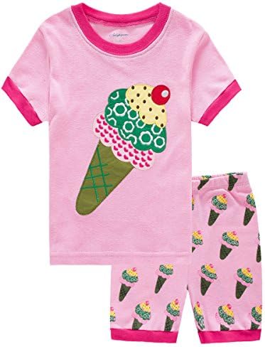 Babypajama Ice Cream Little Girls' Pajamas Set 100% Cotton Nightwear Short Pjs 7 Years