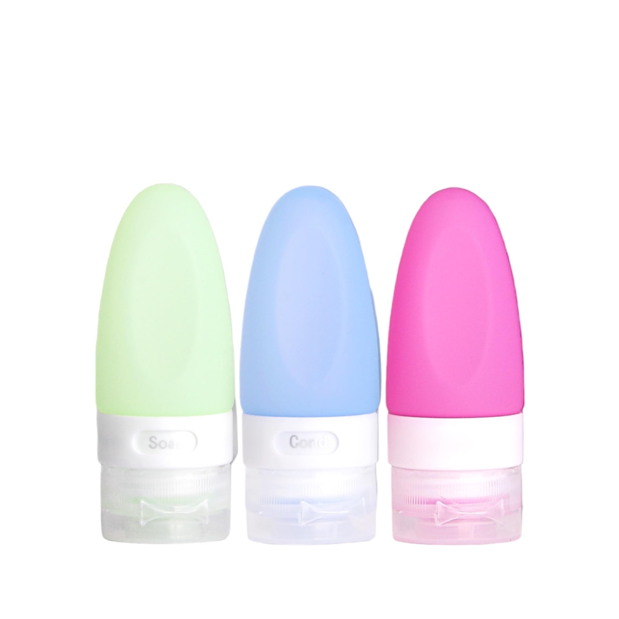 JKit Silicone Travel Bottle, 3 Pack 37ml Leak-Proof Refillable Squeezable 1.25oz Containers Set with Label for Liquid Shampoo, Soap, Cond, Lotion and Sun. BPA-free. Ideal for Travel