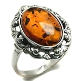 Amber and Sterling Silver Classic Ring