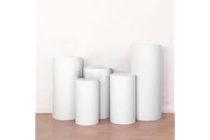 EFAVORMART.COM Efavormart Set of 5 | White Spandex Cylinder Plinth Display Box Stand Covers, Stretchable Pedestal Pillar Prop Covers - 160 GSM