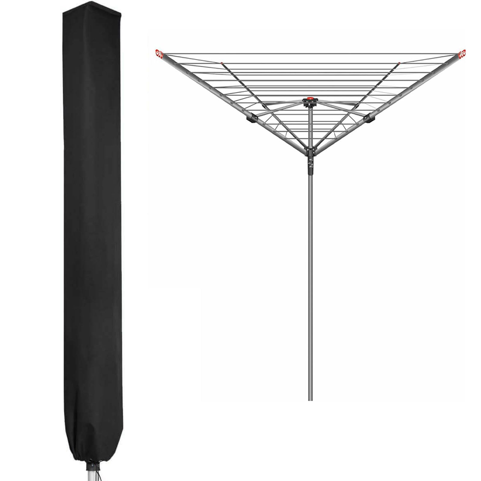 PATIO PLUS Rotary Washing Line Cover 16x16x165cm Waterproof Washing Line Cover Clothes Airer With Zip 600D High Density Oxford PVC Coating, Black