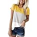 YunJey Short Sleeve Round Neck Triple Color Block Stripe T-Shirt Casual Blouse Yellow