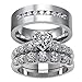 LOVERSRING Couple Ring Bridal Sets His Hers Women White Gold Plated CZ Men Stainless Steel Wedding Ring Band Set