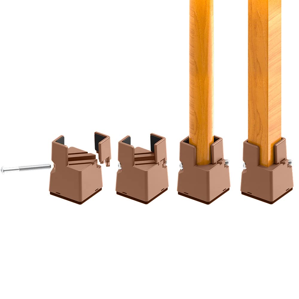 RCHYFEED Adjustable Bed Risers 5 cm with Screw Clamp, 2 inch Furniture Risers Heavy Duty 4 Pack Sofa Table Chair Risers for Square/Round Furniture Legs Diameter 0.8''–1.6'', Supports 20,000 lb Brown