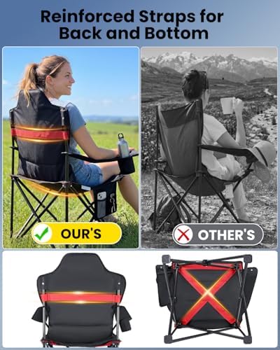 Silla de Camping Plegable, Sillas de Pesca, hasta 150 kg, XL
