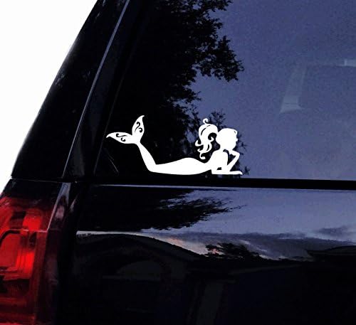 Pretty Mermaid - Mermaid Fish Vinyl Decal Laptop Car Window Wall Decor Sticker (12", White)