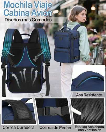 LYNXCHER Airplane Cabin Travel Backpack for Ryanair Easyjet Men Women Backpack Hand Travel Bag, dark blue