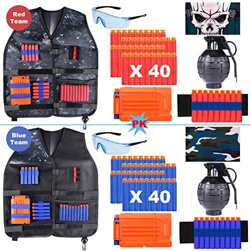 TEPSMIGO 2 Pack Kids Tactical Vest Jacket Kit for Nerf Guns, Nerf Fortnite, N-Strike Elite Series with 80 Bullets Refill Darts and Other Accessories for Nerf for Boys and Girls