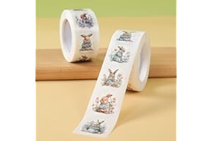 500pcs Easter Bunny Stickers per Roll, Vintage Rabbit Round Labels for Gift Wrapping, Envelopes, Scrapbooking, Easy to Peel O