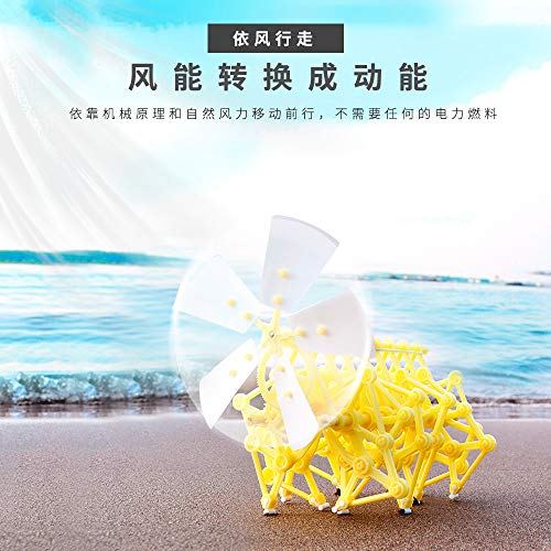 INTSUN Strandbeest Model Kit Wind Power Beast Standbeest Toy DIY Creative Turbine Wind Power Beast Mini Educational Walkable Strandbeest Birthday Gifts for Kids (Yellow)