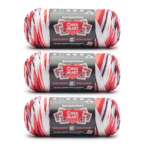 Red Heart All in One Granny Square Soft White- HOT Stuff Yarn - 3 Pack of 250g/8.8oz - 100% Acrylic - #4 Worsted (Medium) - 381m/417Yards - for Knitting, Crochet and Amigurumi