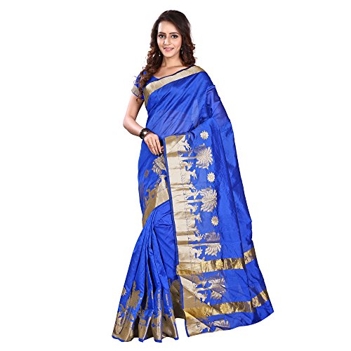 Viva N Diva Blue Banarasi Art Silk Saree With Unstitched Blouse Piece