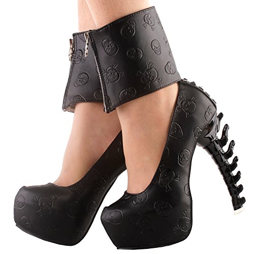 SHOW-STORY-Punk-Skull-Print-Zipper-Ankle-Cuff-Hidden-Platform-Bone-Heel-Club-PupmsLF80667