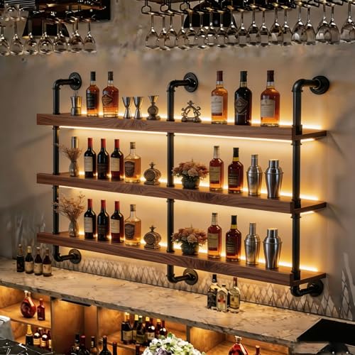 Aztzcz Wall Mounted Wine Rack with LED Light, Industrial