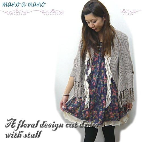 Amazon Co Jp Mano A Mano マノ ア マノ ストール付ノースリーブ花柄カットワンピース ネイビー 服 ファッション小物