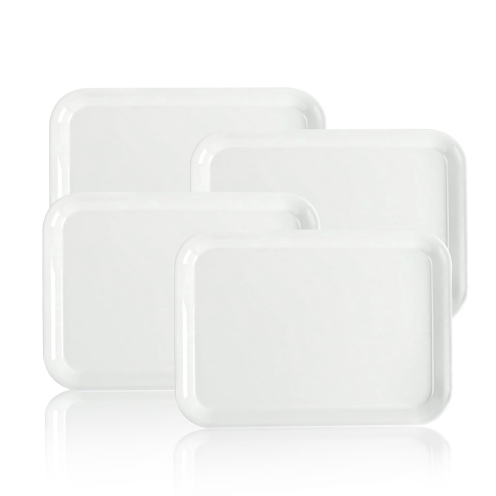 BAOWUABJ White Serving Platters, 25 * 18 * 1.5cm Size Serving Tray, 4 Pcs Reusable White Trays, Suitable for Serving Dishes, Displaying Pastries, Storing Small Parts, Children's Toys