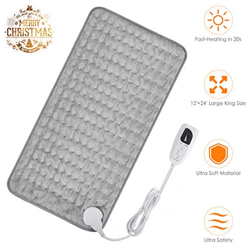 Heating Pad with Fast-Heating Technology, 6 Temperature Settings & Machine Washable, Ultra-Soft Heat Therapy Pad for Cramps/Back/Knee/Neck and Shoulders (12" x 24") (Grey)