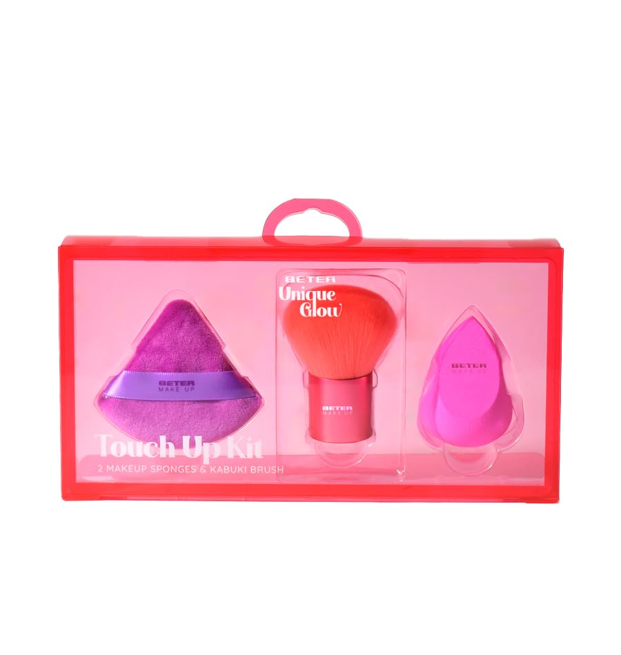 Beter - Set Pennello Kabuki e Spugne per trucco Unique Glow, Pennello per viso e corpo, Spugna senza lattice e piumino per cipria, Beauty Blender, Set Regalo, Natale