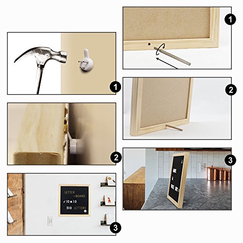 Felt Letter Board with 510 Letters - 10 x 10 inches Changeable Letter Boards with Stainless Steel Stand - Message Sign Board, Pine Wood Frame, Wall Mount and Canvas Bag by Mtouock