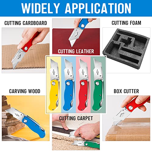 4PACK Box Cutter Folding Utility Knife Heavy Duty Metal Carpet Knife Box Cutters for Cartons