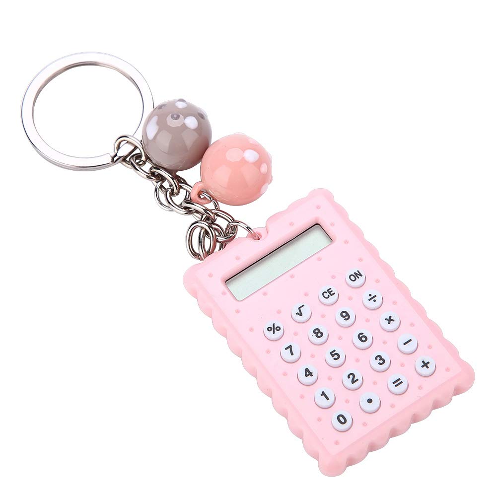 VBESTLIFE Mini Calculator, Portable Pocket Candy Color PVC 8 Digits Electronic Calculator with Silicone Buttons and Keychain Buckle for Children Students(Pink)
