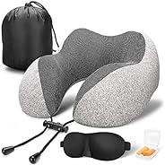 MLVOC Travel Pillow 100% Pure Memory Foam Neck Pillow, Comfortable & Breathable Cover, Machine Washable, A