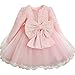 NNJXD Girls' Tulle Flower Princess Wedding Long Sleeve Dress for Toddler and Baby Girl Size 12-18 Months Pure Pink