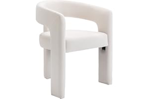 RIVOVA Modern Barrel Dining Chair, Velvet Upholstered Accent Side Chair with Arms Comfy Makeup Vanity Chair, Dining Living Room Kitchen Chair, Ivory