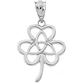 Claddagh Gold Sterling Silver Celtic Triquetra Trinity Knot Symbol On Shamrock Clover Pendant Necklace and Pendant Only